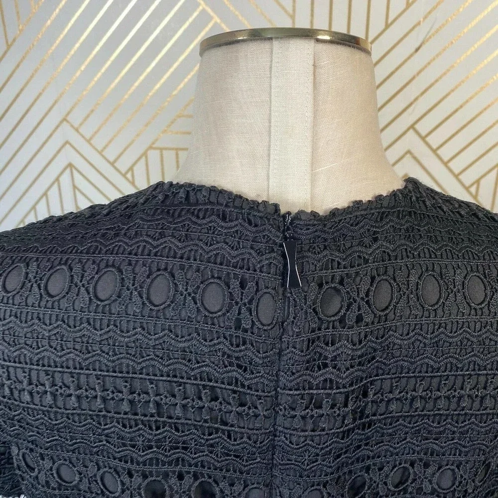 Kate Spade Black Lace Crochet Ruffle Hem Short Sleeve Party Dress Size‎ Small